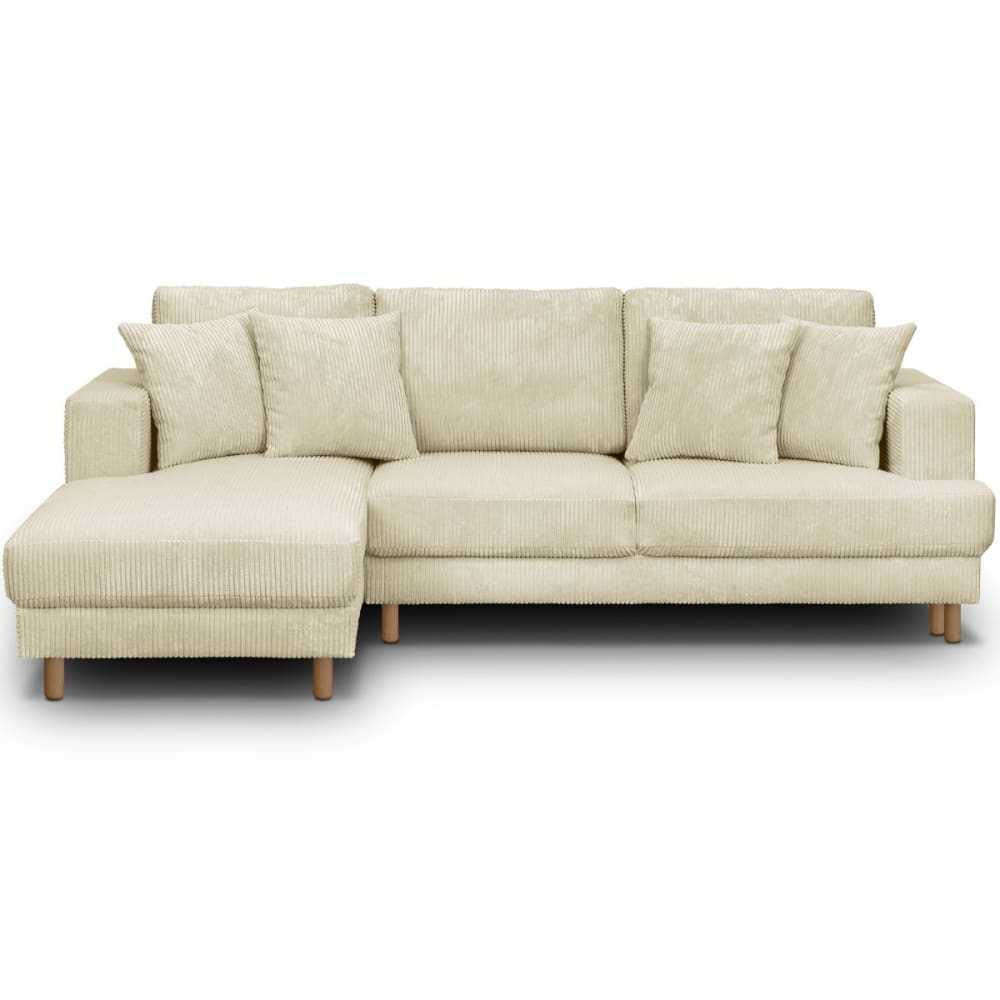 Canapé d'angle à gauche convertible 4 places en velours côtelé beige