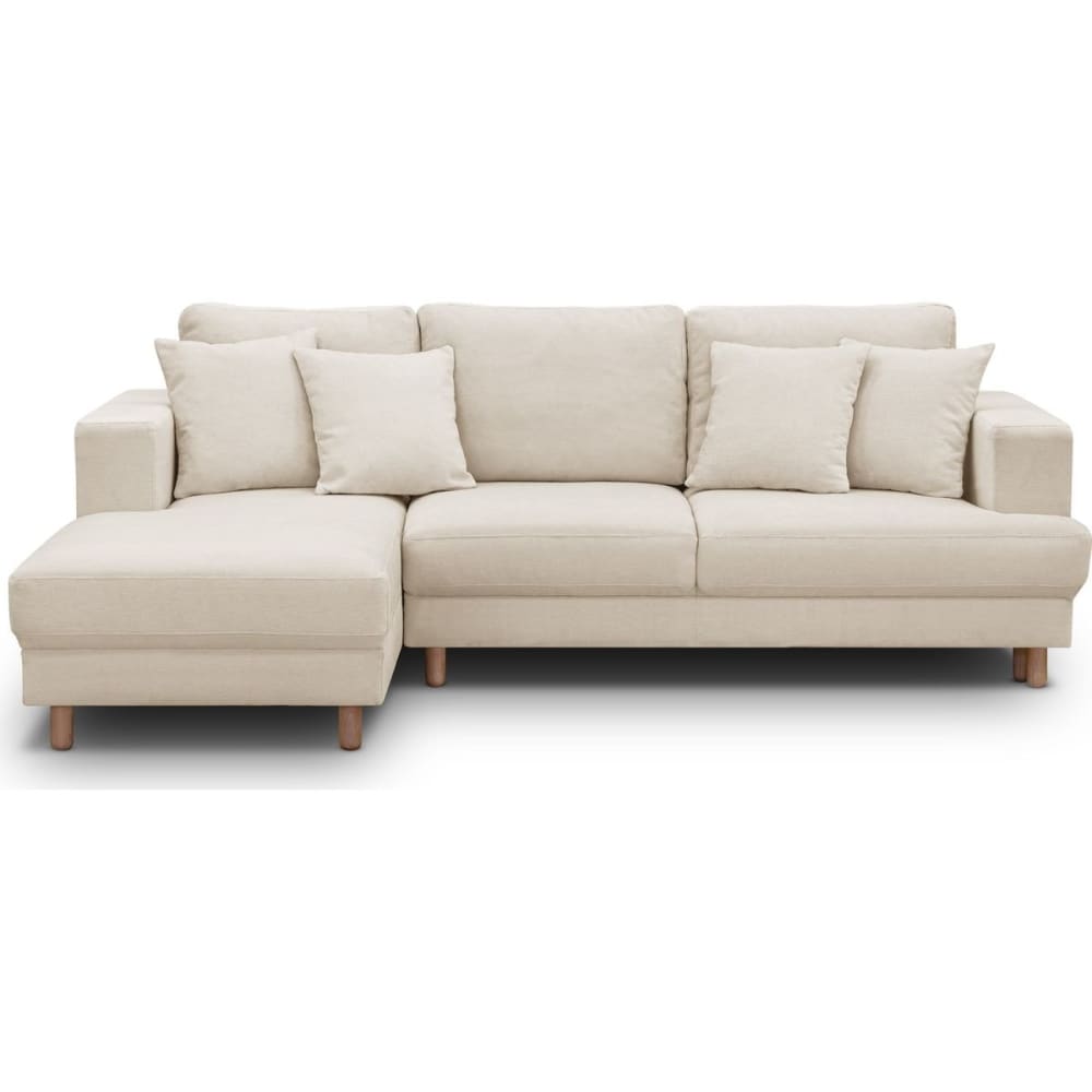 Canapé d'angle à gauche convertible 4 places en tissu chenille beige