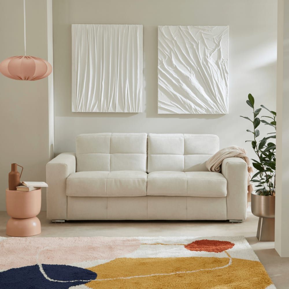 Canapé 3 places convertible en tissu l207 cm - beige - Maisons du Monde