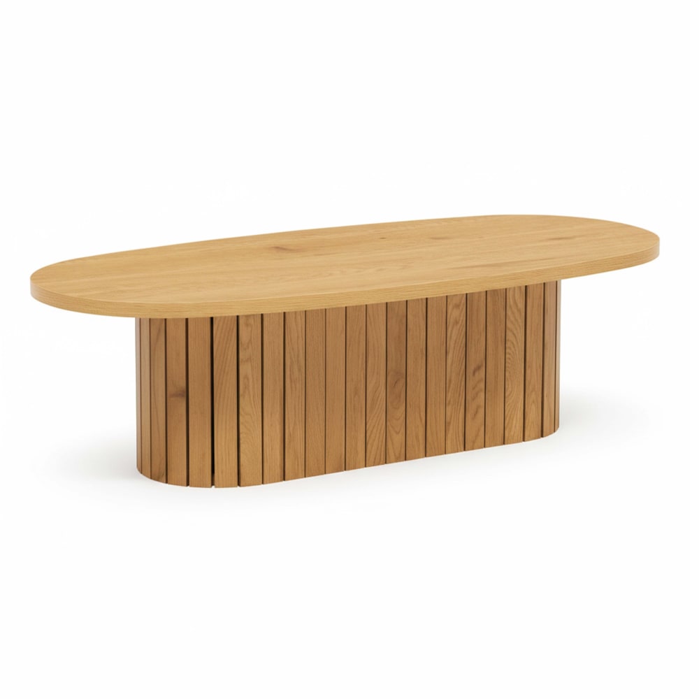 Oviala Ovaler Couchtisch aus dunklem Holz-Melamin Beige Holz
