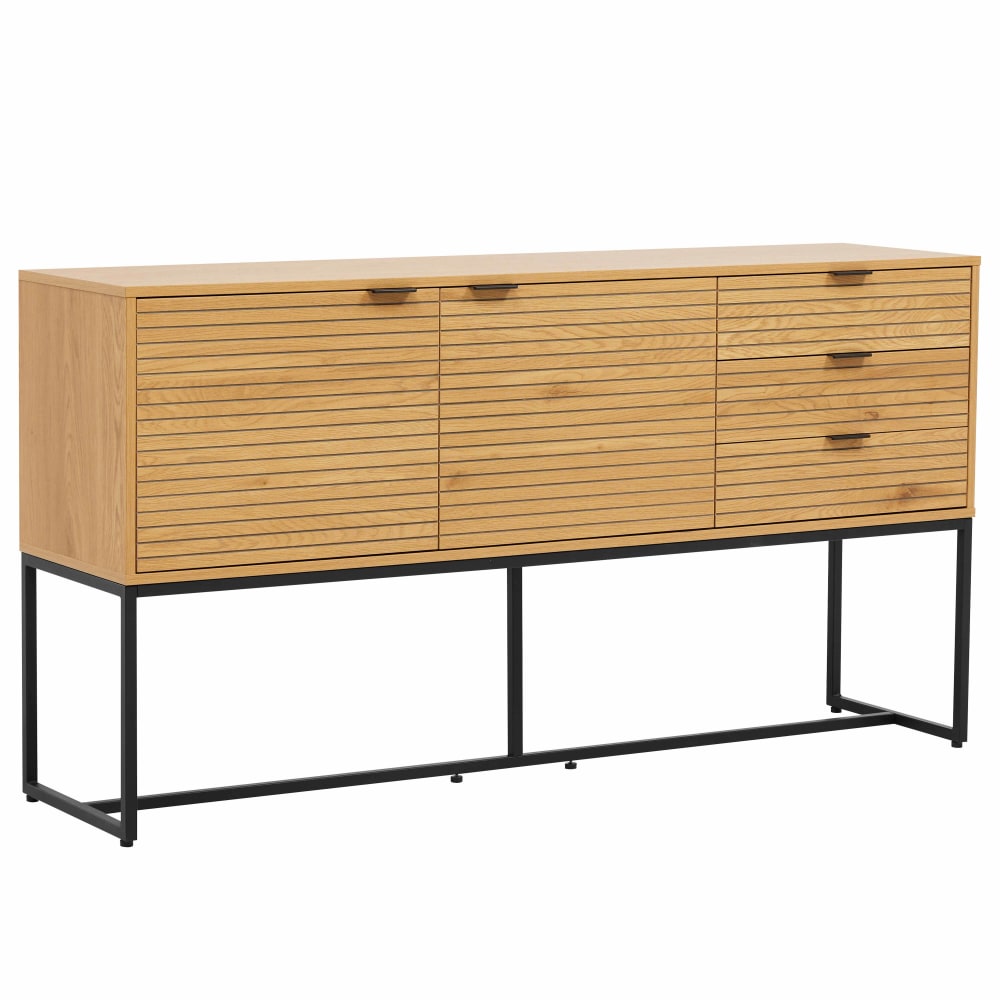 Oviala Sideboard 2 Türen und 3 Schubladen Melamindekor 160cm Holz und Schwarz style modern Braun Holz