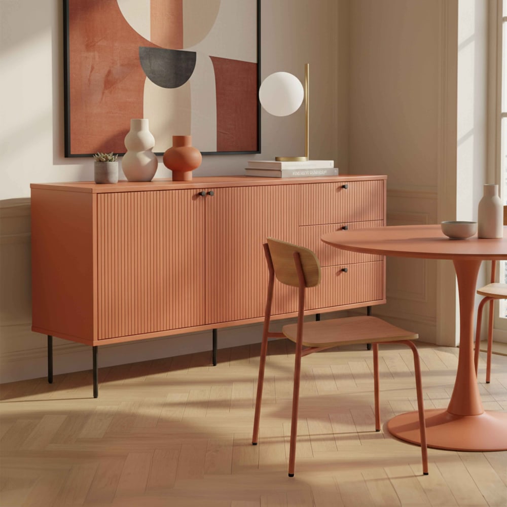 Sideboard 2 Türen und 3 Schubladen Melamindekor 150 cm orange -
