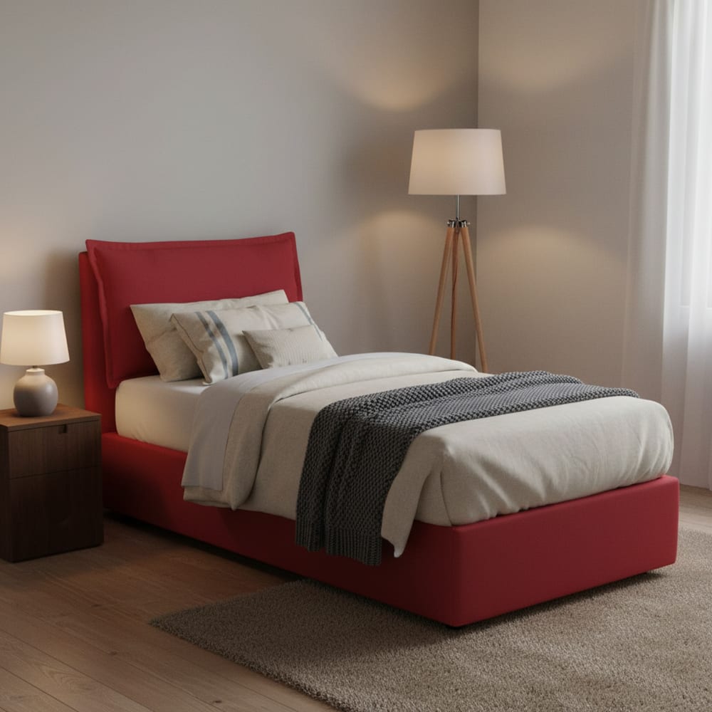 Lit simple en tissu rouge 80x190 cm - Maisons du Monde