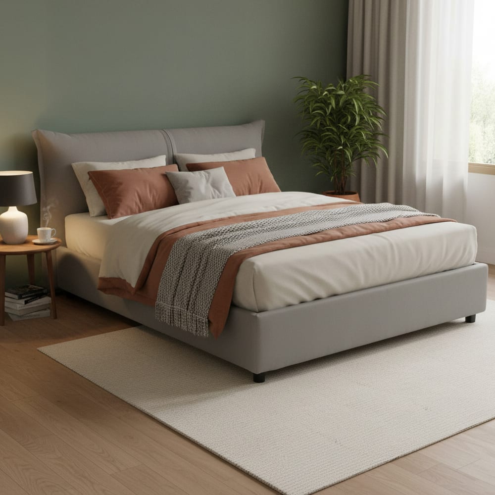 Lit double en tissu gris 160x190 cm - Maisons du Monde