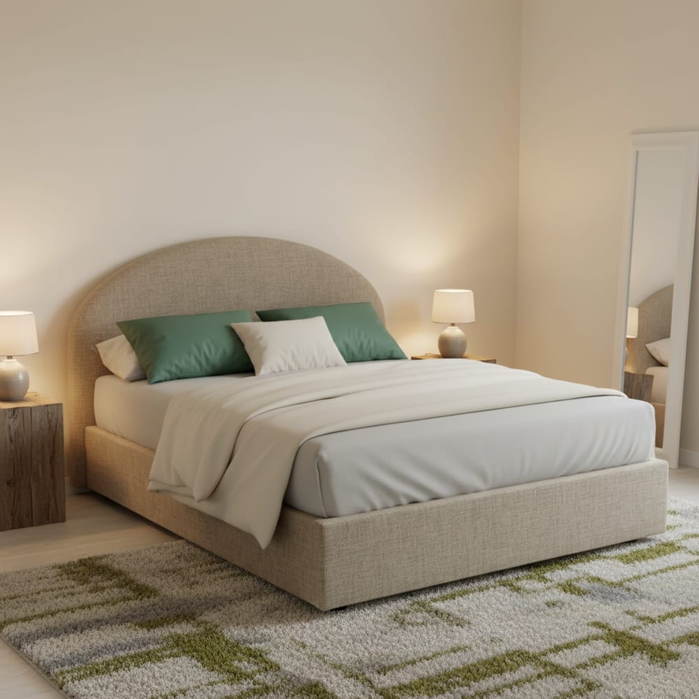 Lit demi-carré en tissu tourterelle 120x190 cm - Maisons du Monde