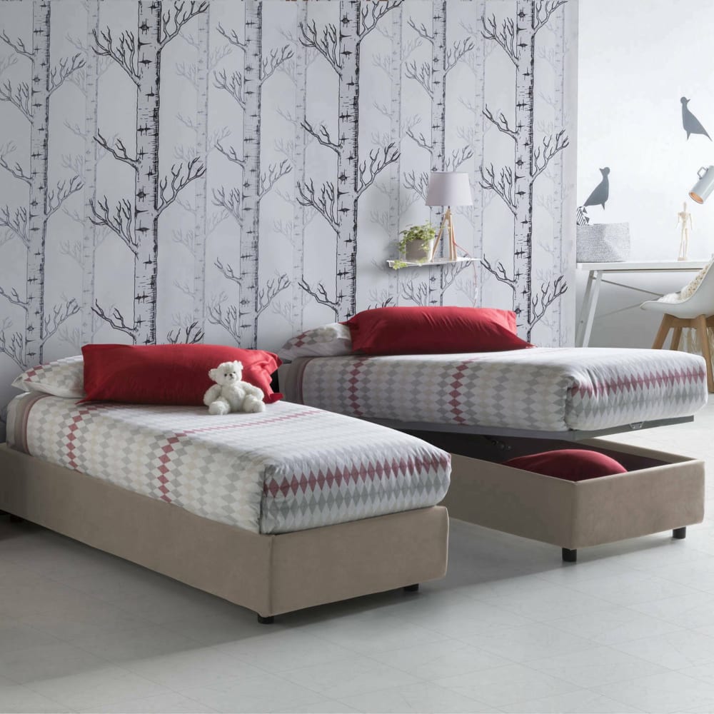 Lit simple en tissu tourterelle 80x190 cm - Maisons du Monde