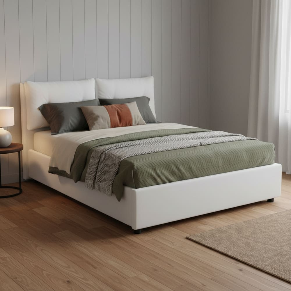 Queensize-Bett aus weißem Kunstleder, 120 x 190 cm - Maisons Du