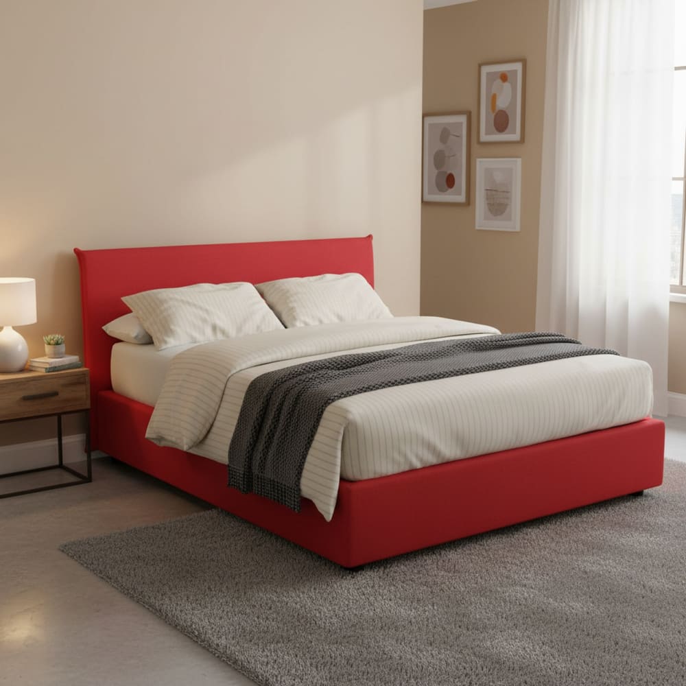 Doppelbett aus rotem Stoff 160x190 cm - Maisons Du Monde