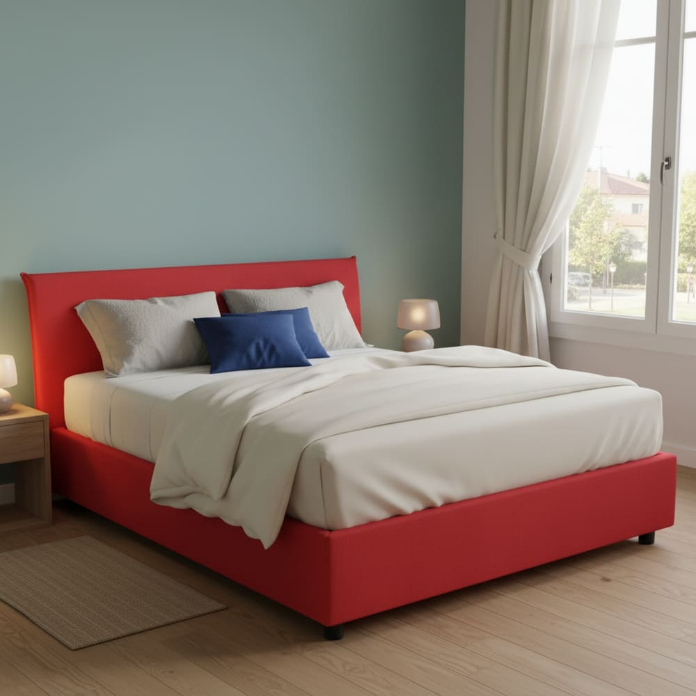 Lit double en tissu rouge 160x200 cm - Maisons du Monde