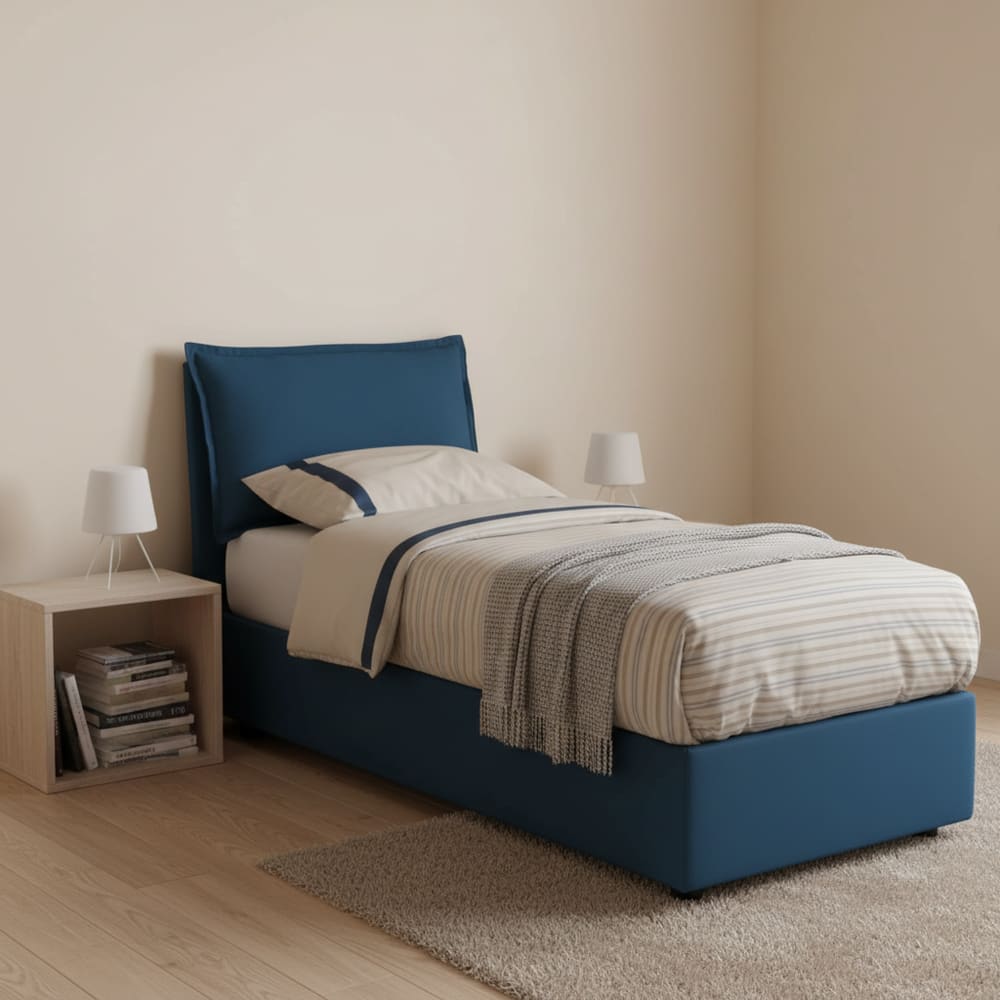 Einzelbett aus blauem Stoff 80x200 cm - Maisons Du Monde