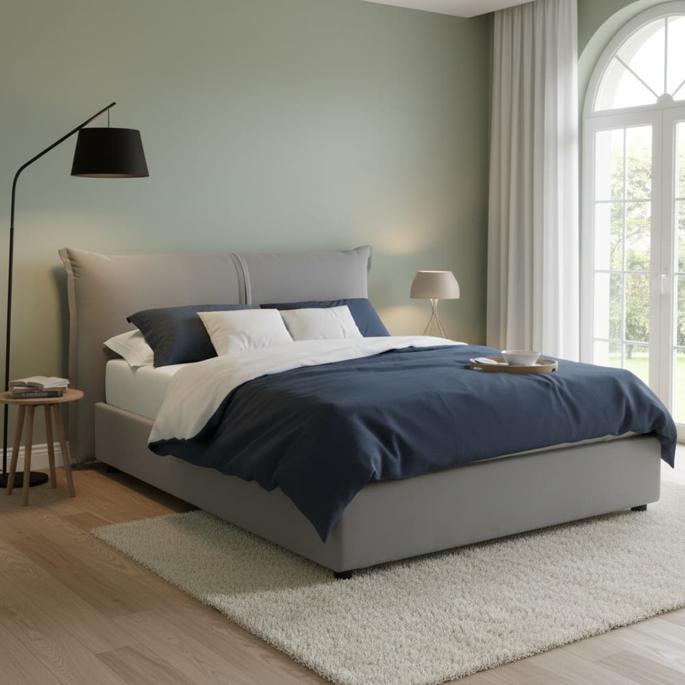 Doppelbett aus grauem Stoff 160x190 cm - Maisons Du Monde