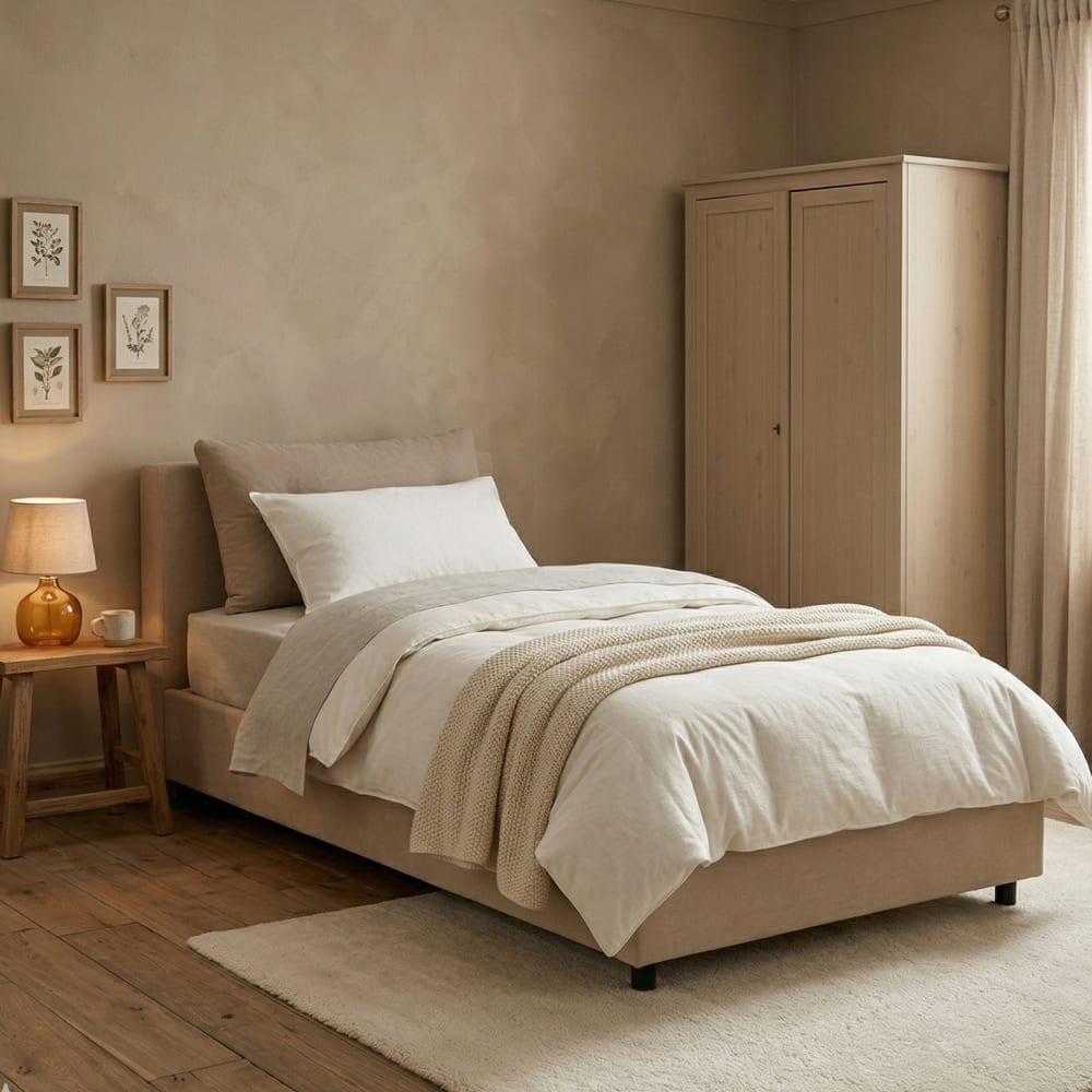 Einzelbett aus taubengrauem Stoff 80x190 cm - Maisons Du Monde