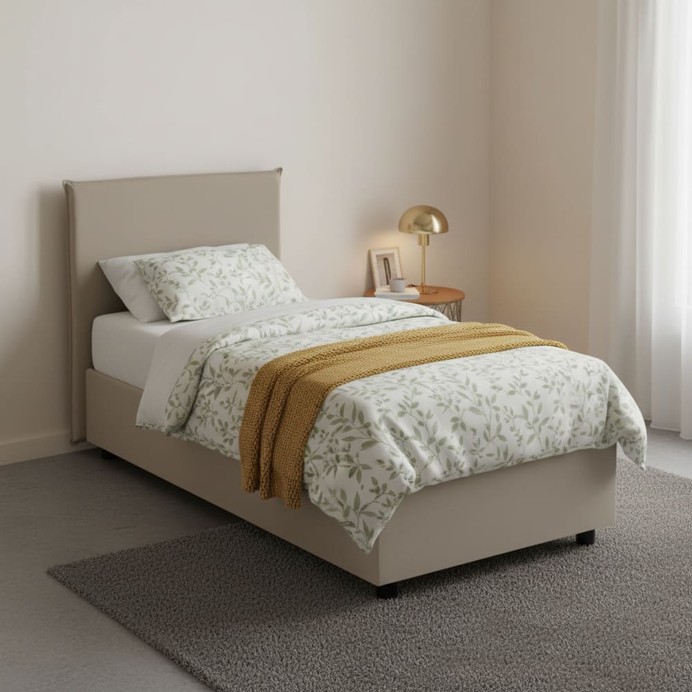 Lit simple en tissu tourterelle 80x190 cm - Maisons du Monde