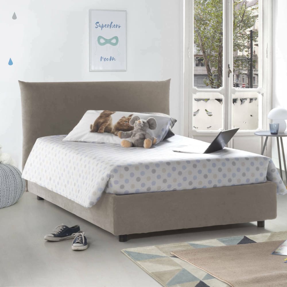 Lit demi-carré en tissu tourterelle 120x190 cm - Maisons du Monde