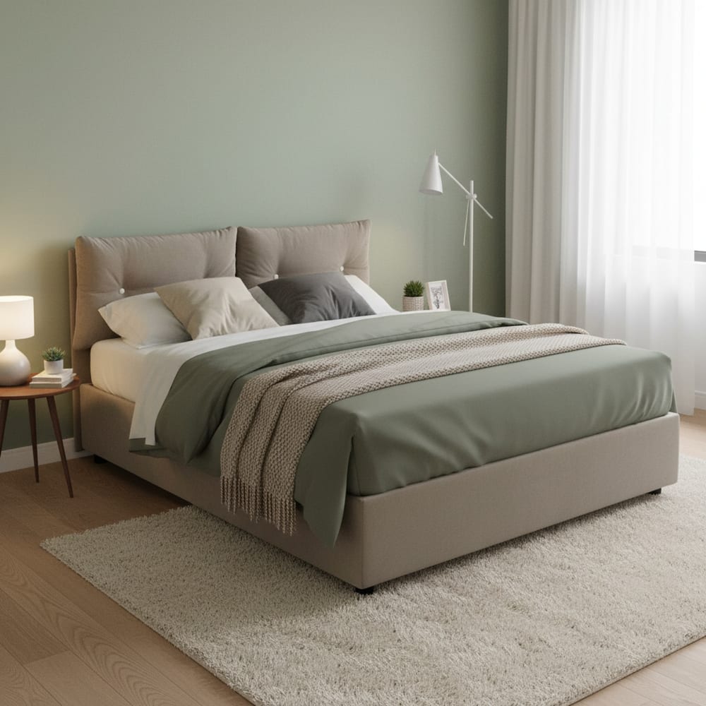 Lit double en tissu tourterelle 160x190 cm