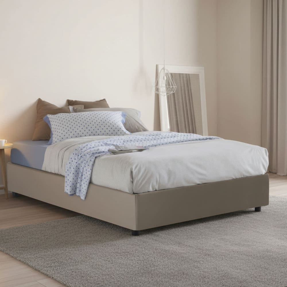 Doppelbett aus taubengrauem Kunstleder, 120 x 200 cm - Maisons Du