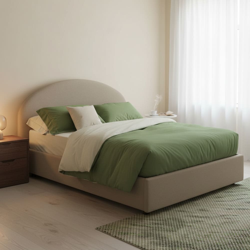 Lit demi-carré en similcuir tourterelle 120x190 cm - Maisons du Monde