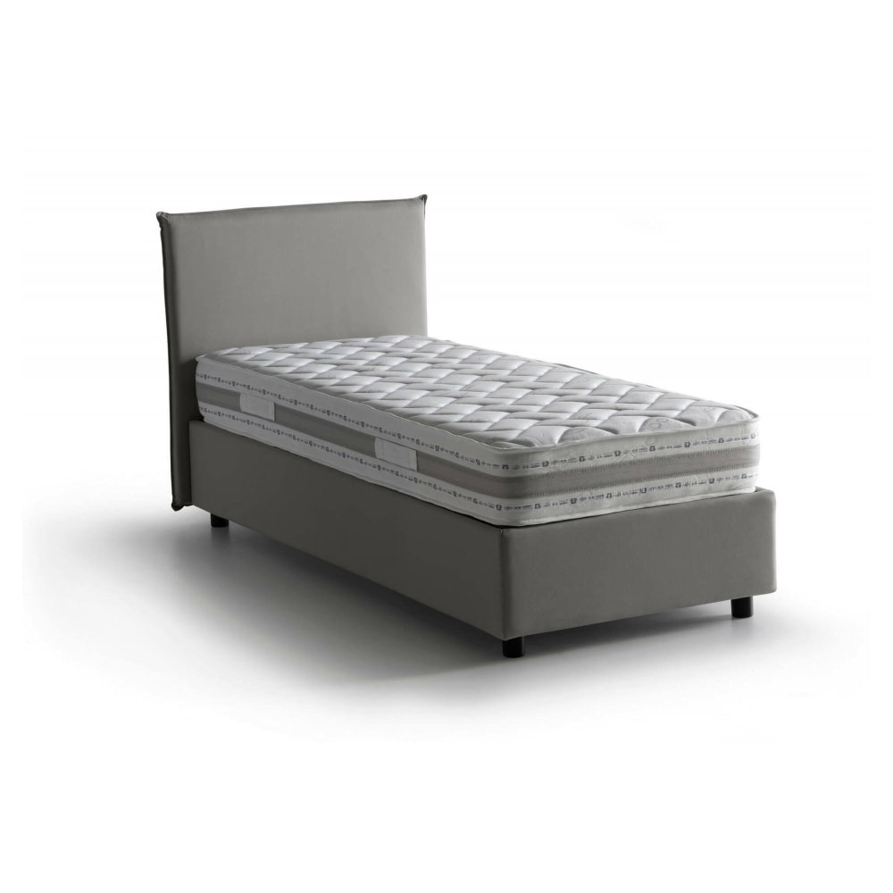 Lit simple en tissu gris 80x190 cm