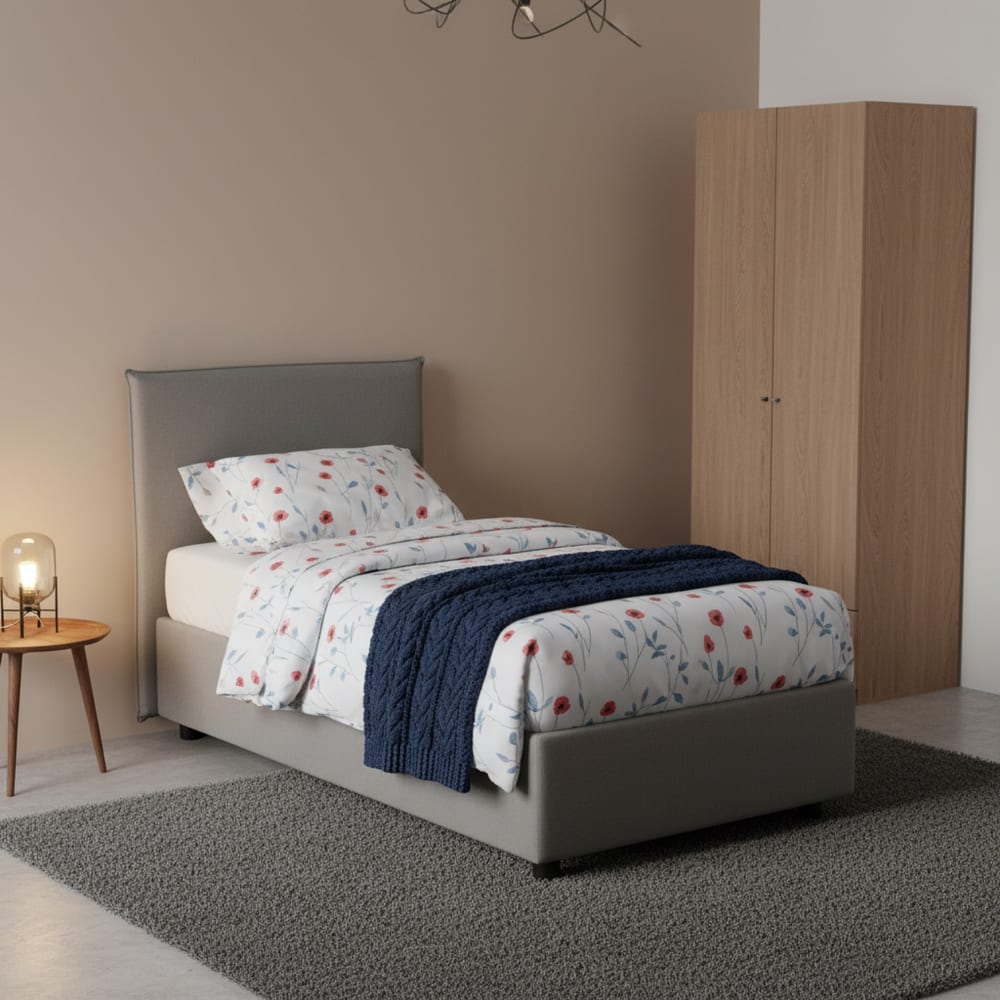 Lit simple en tissu gris 80x190 cm - Maisons du Monde