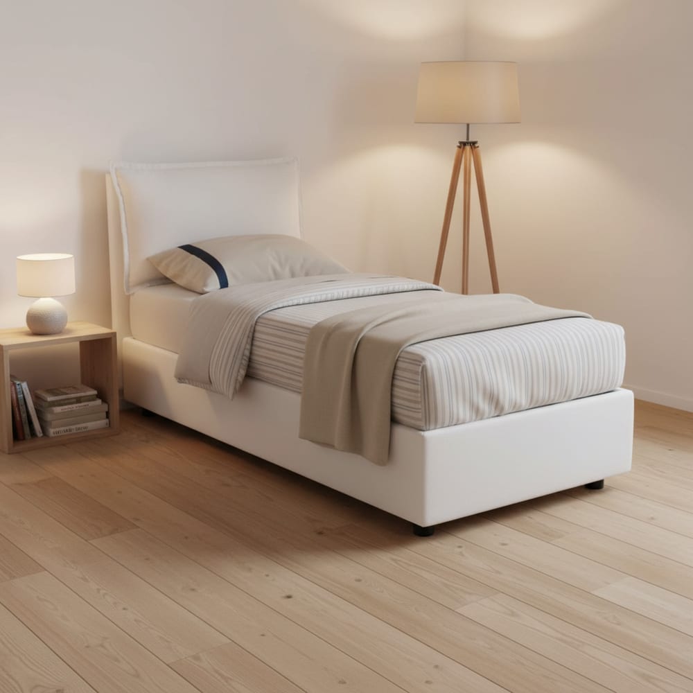 Lit simple en tissu blanc 90x190 cm - Maisons du Monde