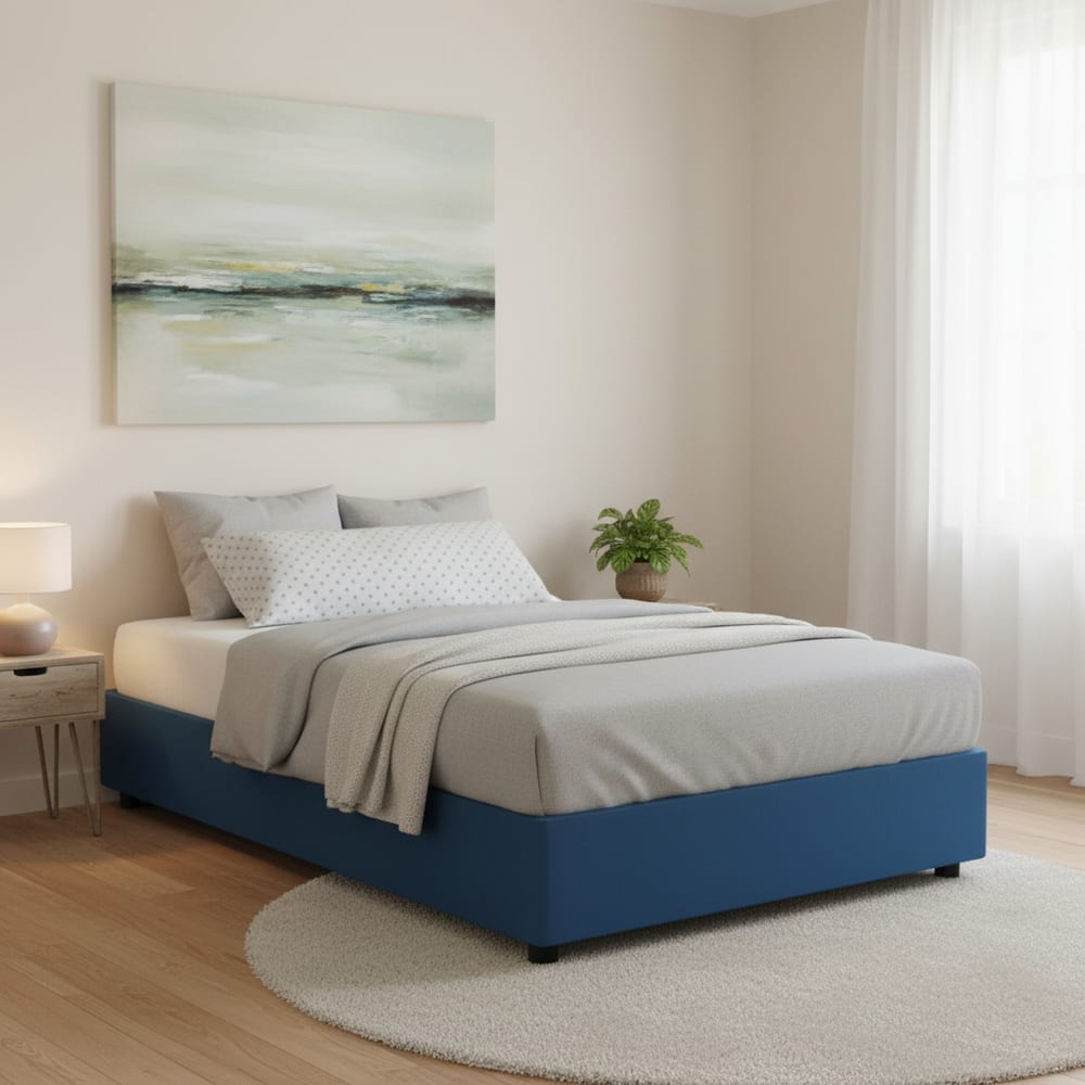 Französisches Bett aus blauem Stoff 140x200 cm - Maisons Du Monde