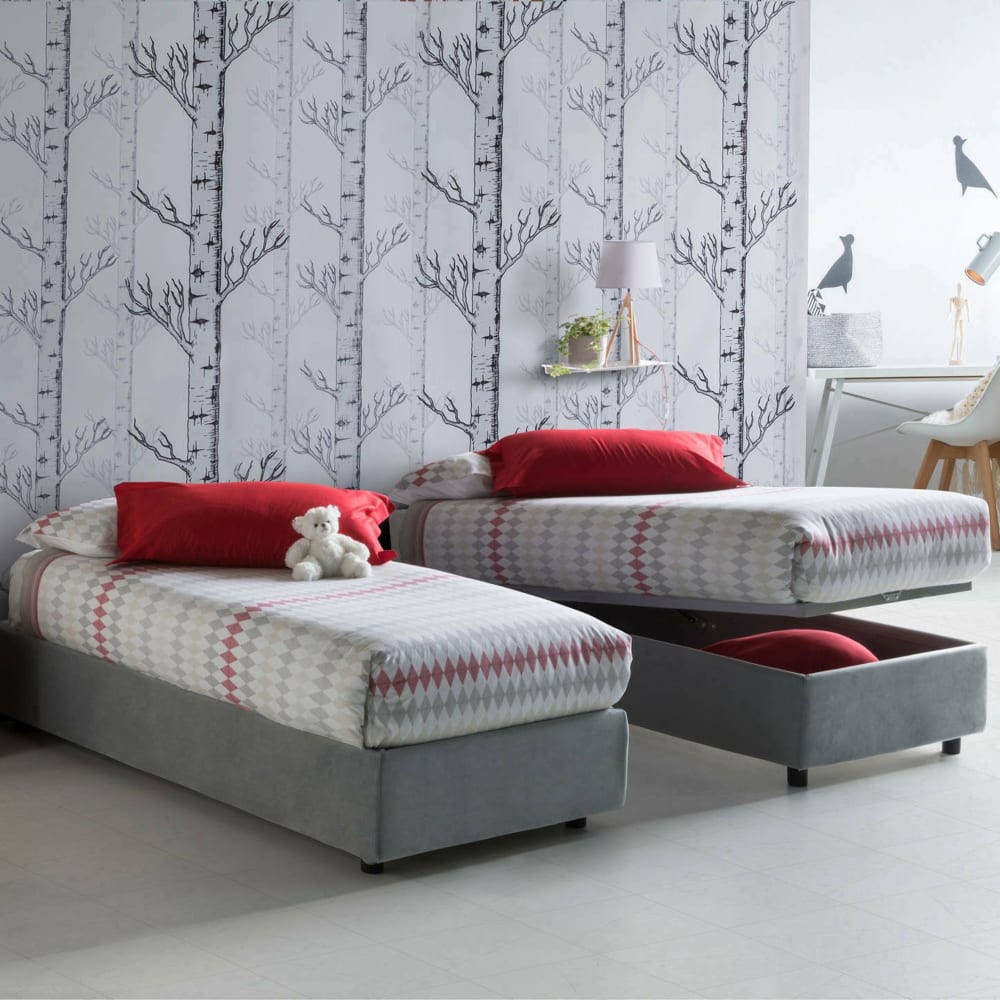 Einzelbett aus grauem Stoff 80x190 cm - Maisons Du Monde