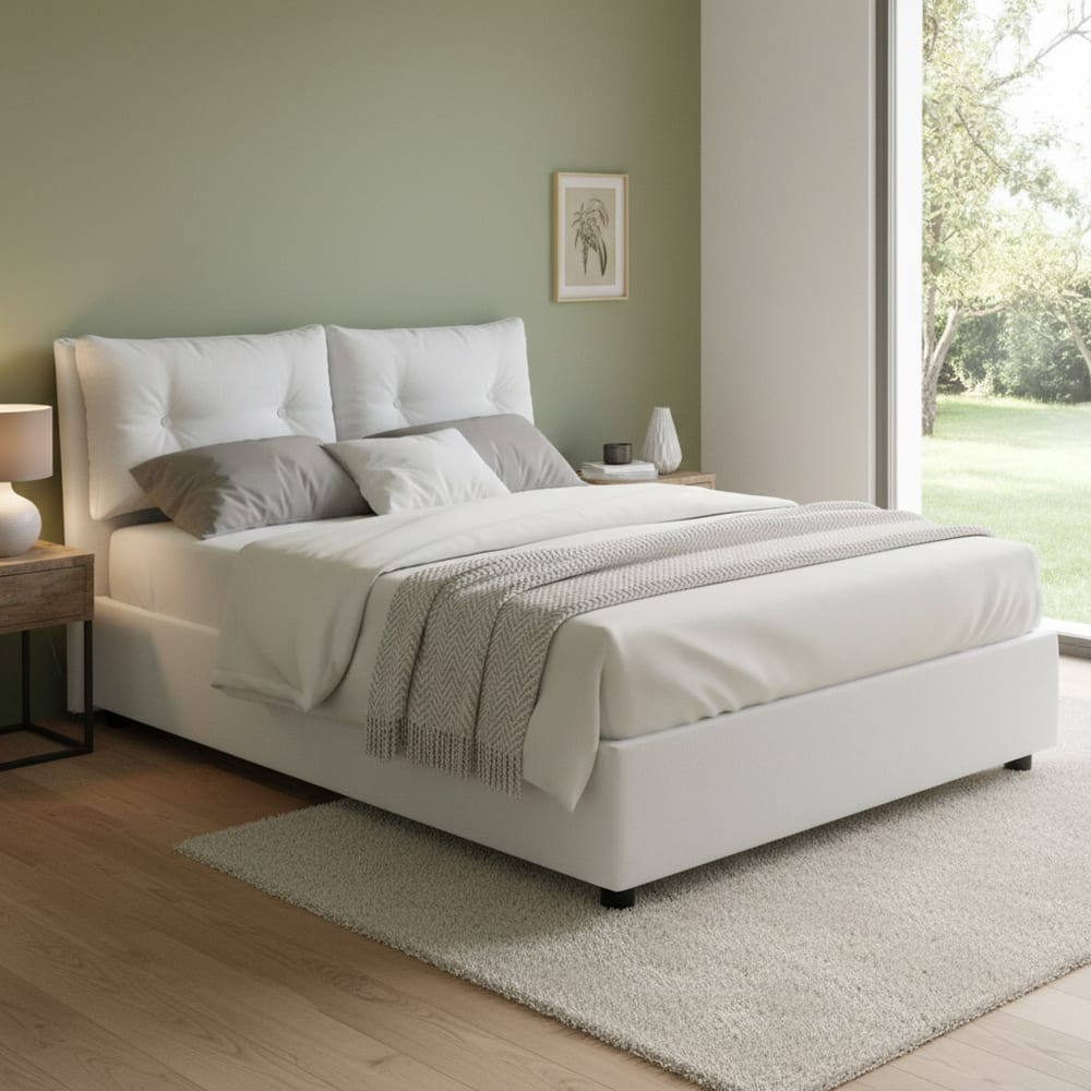 Doppelbett aus weißem Stoff 160x190 cm - Maisons Du Monde