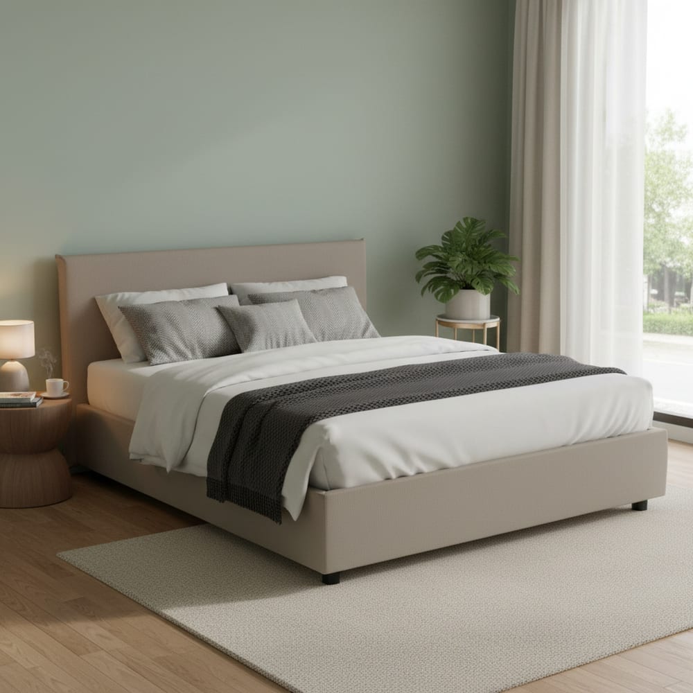 Lit double en similcuir tourterelle 160x190 cm - Maisons du Monde