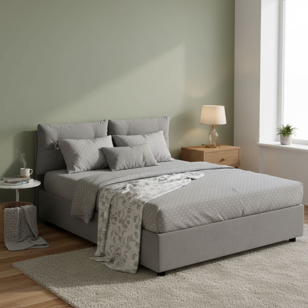 Doppelbett aus grauem Stoff 160x190 cm - Maisons Du Monde