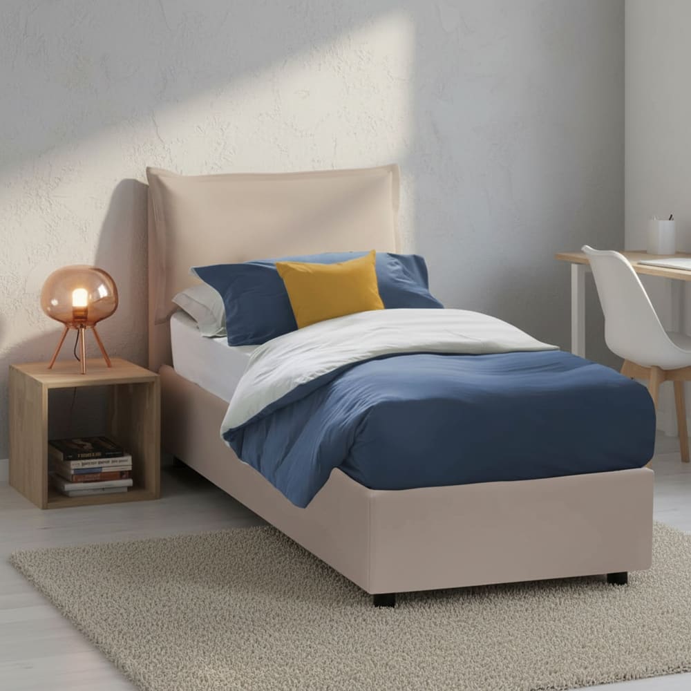 Lit simple en tissu tourterelle 90x190 cm - Maisons du Monde