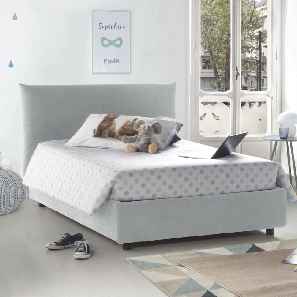 Lit demi-carré en tissu blanc 120x190 cm - Maisons du Monde