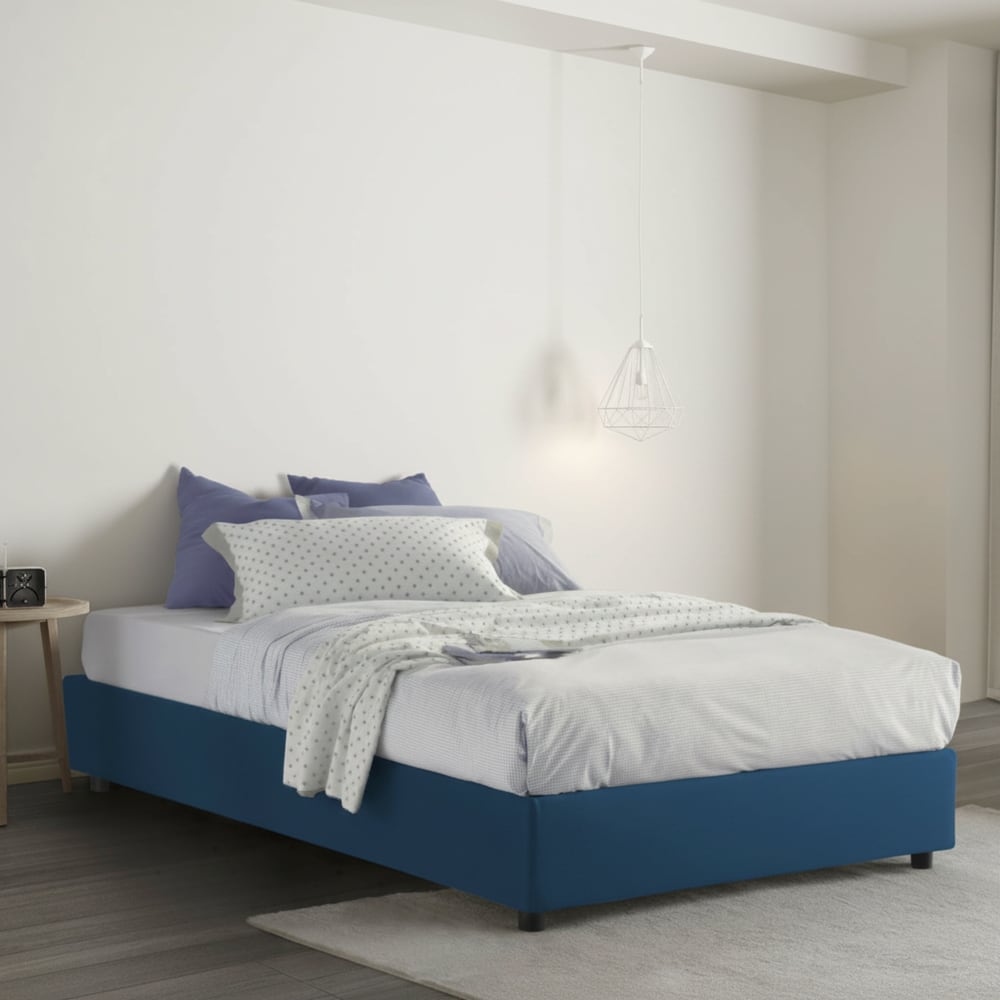 Lit demi-carré en tissu bleu 120x190 cm - Maisons du Monde