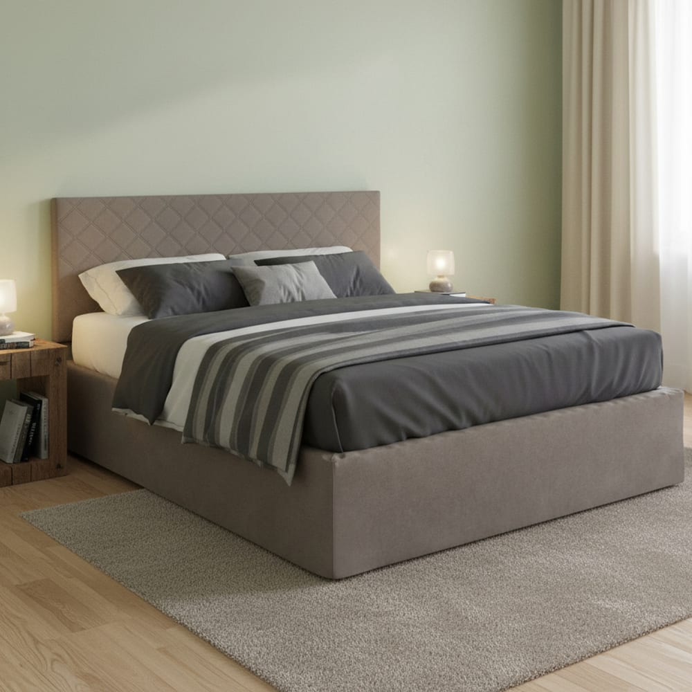 Doppelbett aus taubengrauem Kunstleder, 160 x 190 cm - Maisons Du