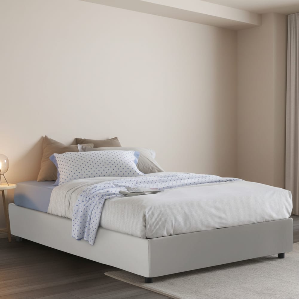 Queensize-Bett aus weißem Kunstleder, 120 x 190 cm - Maisons Du