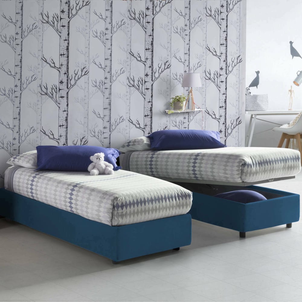 Einzelbett aus blauem Stoff 80x200 cm - Maisons Du Monde