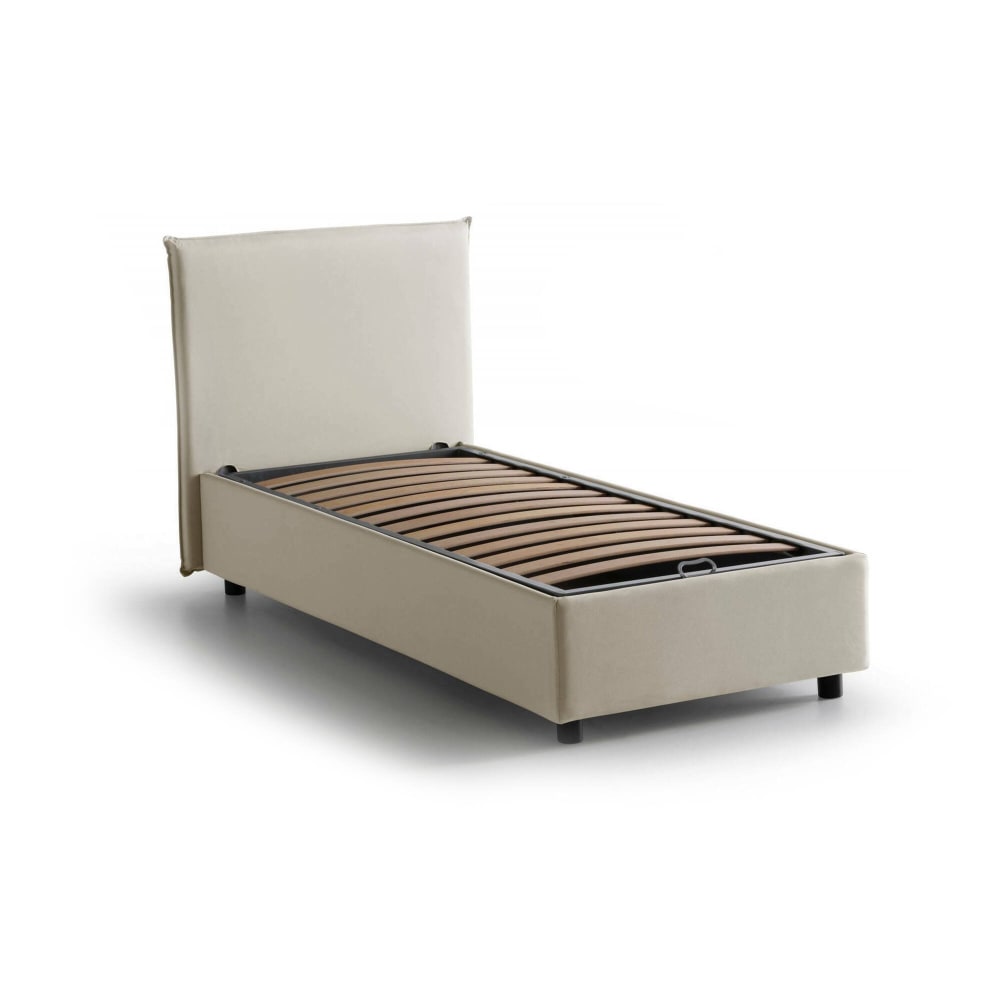 Lit simple en tissu beige 90x200 cm