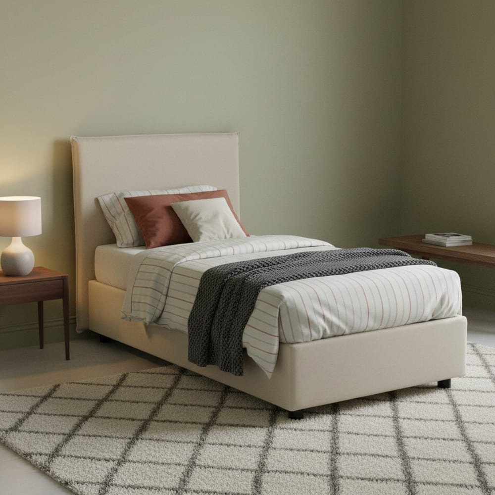 Einzelbett aus beigem Stoff 90x200 cm - Maisons Du Monde