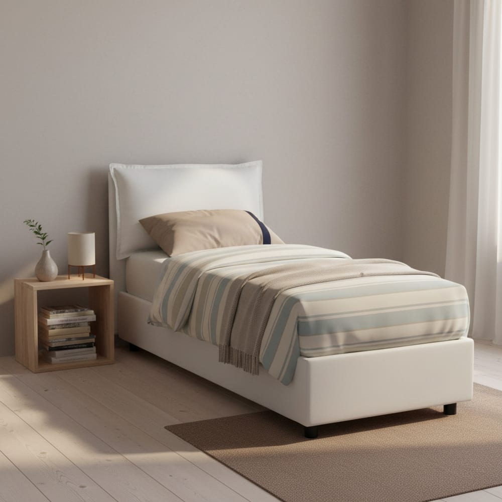 Lit simple en tissu blanc 80x190 cm - Maisons du Monde