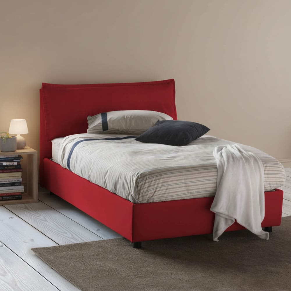 Lit demi-carré en tissu rouge 120x200 cm - Maisons du Monde