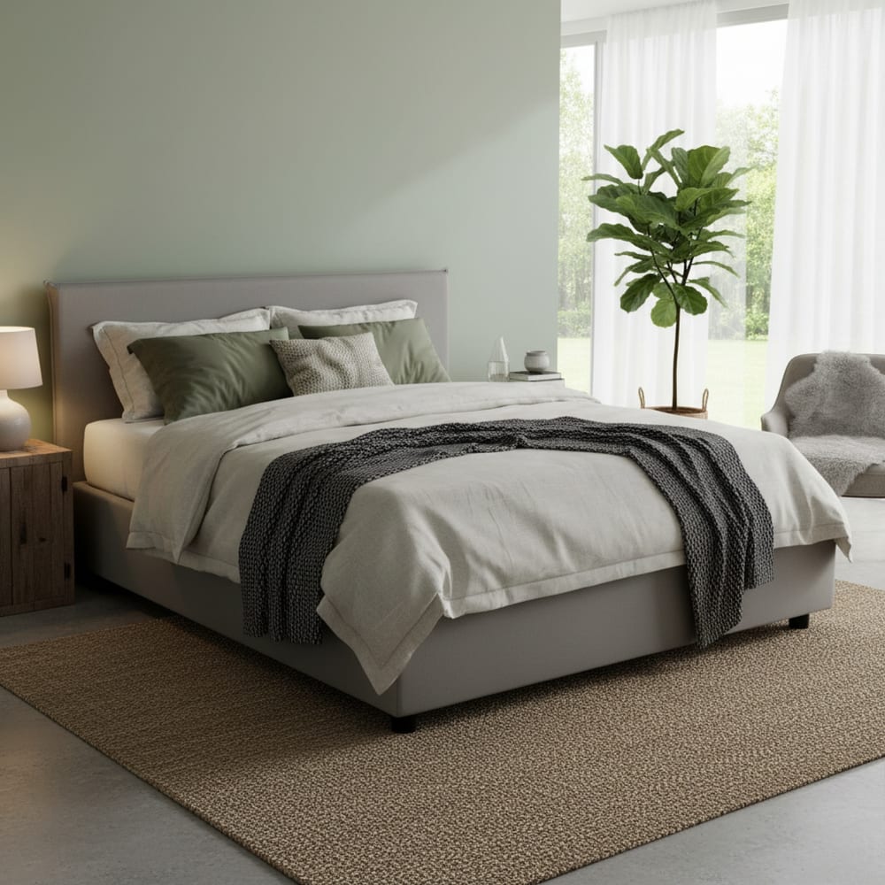 Doppelbett aus grauem Stoff 160x190 cm - Maisons Du Monde