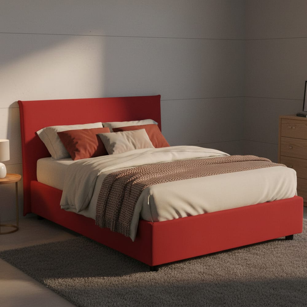Lit demi-carré en tissu rouge 120x200 cm - Maisons du Monde
