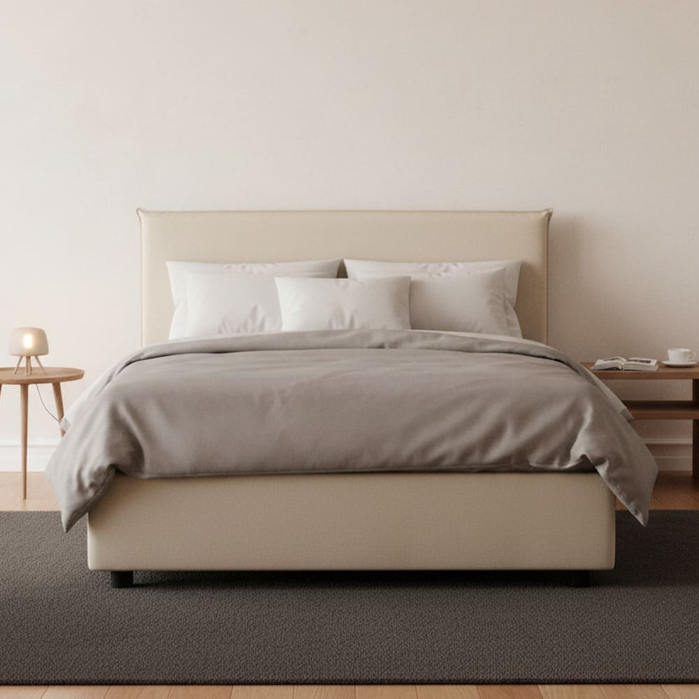 Lit demi-carré en tissu beige 120x200 cm - Maisons du Monde
