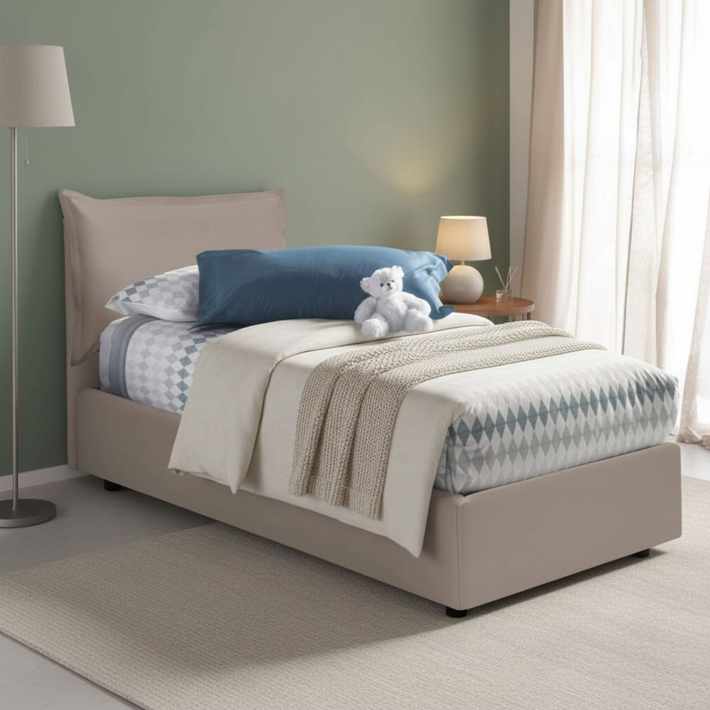Einzelbett aus taubengrauem Stoff 80x190 cm - Maisons Du Monde