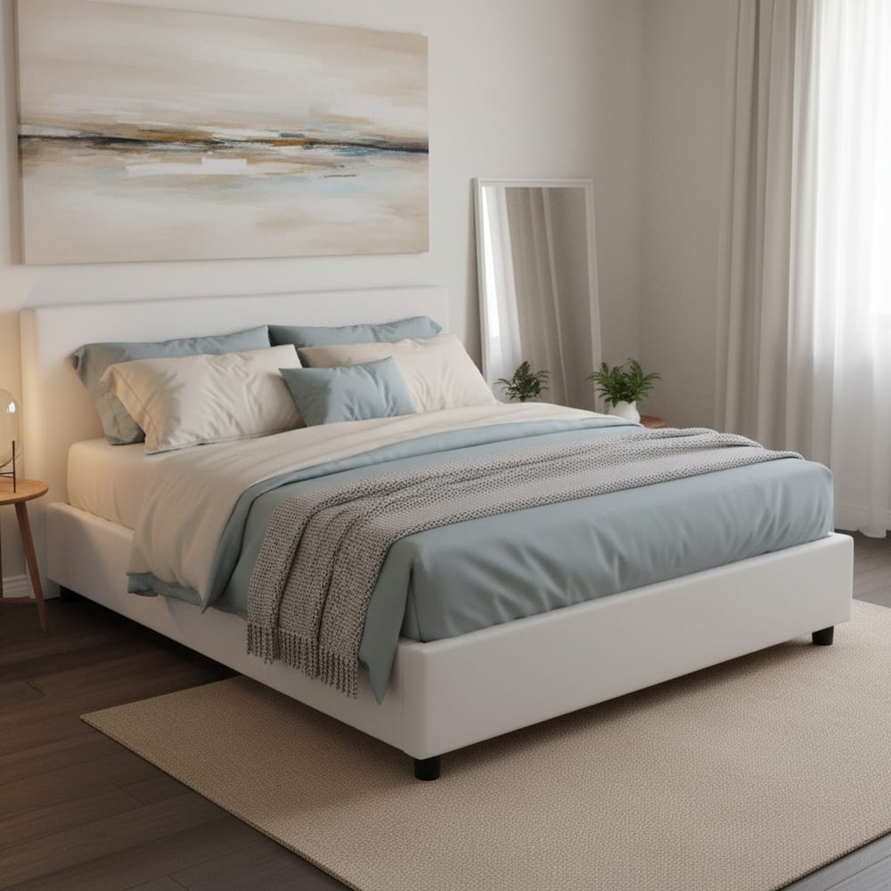 Lit double en similcuir blanc 160x200 cm - Maisons du Monde
