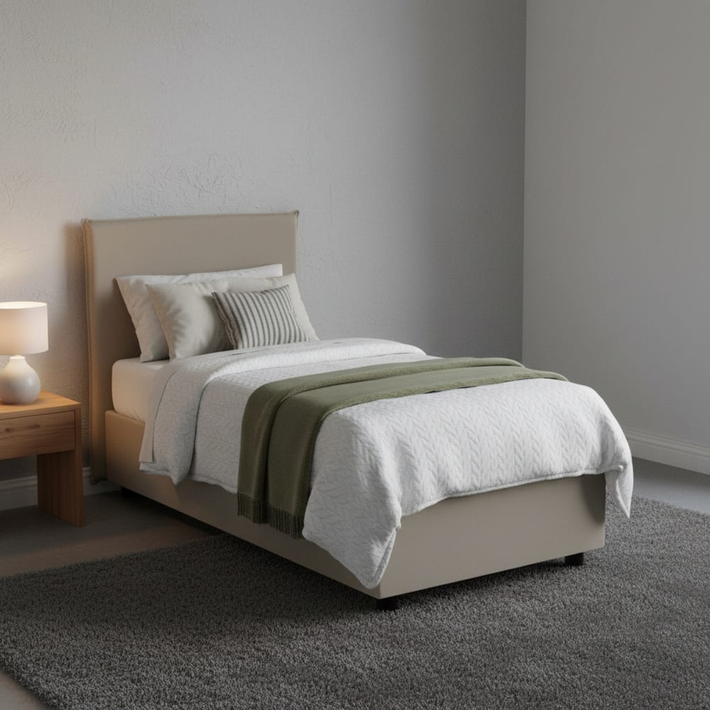 Lit simple en tissu tourterelle 80x190 cm - Maisons du Monde