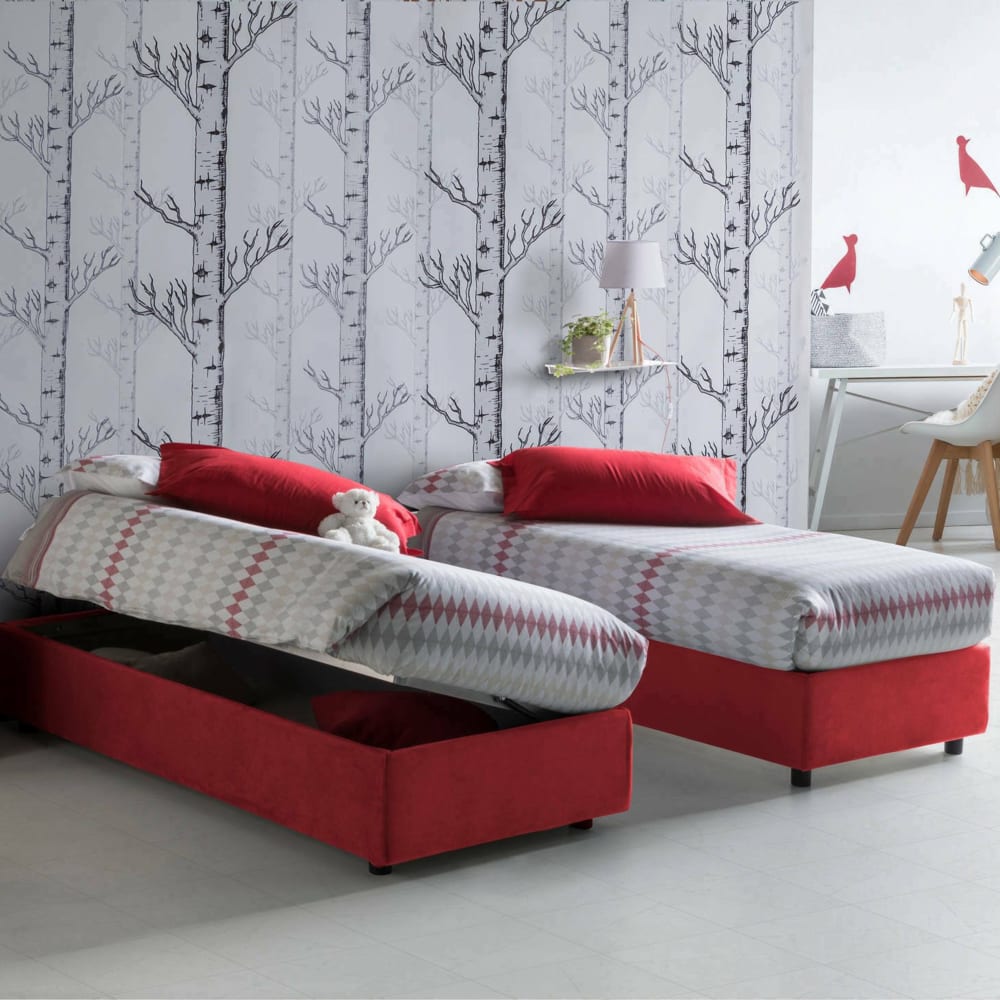 Lit simple en tissu rouge 80x190 cm - Maisons du Monde
