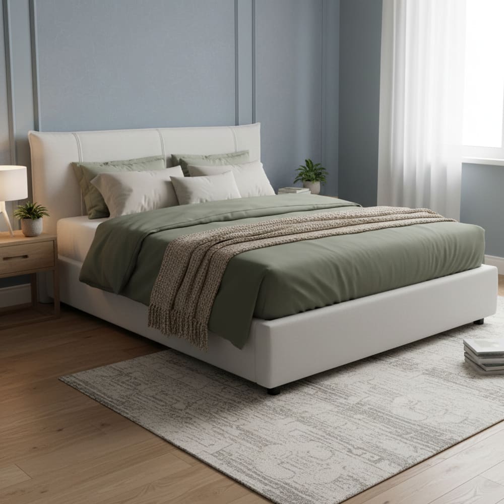 Doppelbett aus weißem Stoff 160x190 cm - Maisons Du Monde
