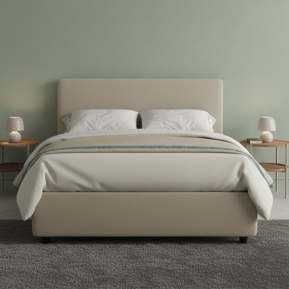 Doppelbett aus taubengrauem Kunstleder, 120 x 190 cm - Maisons Du