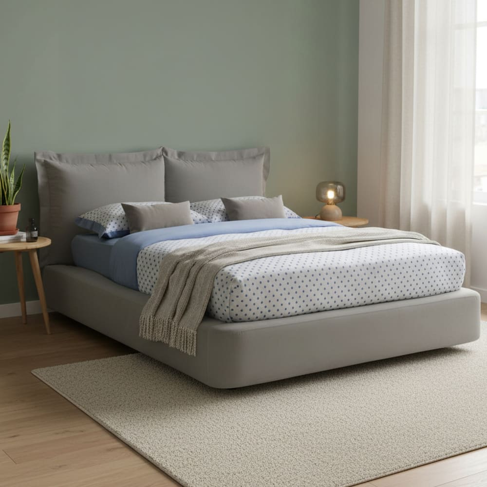 Doppelbett aus grauem Stoff 160x190 cm - Maisons Du Monde