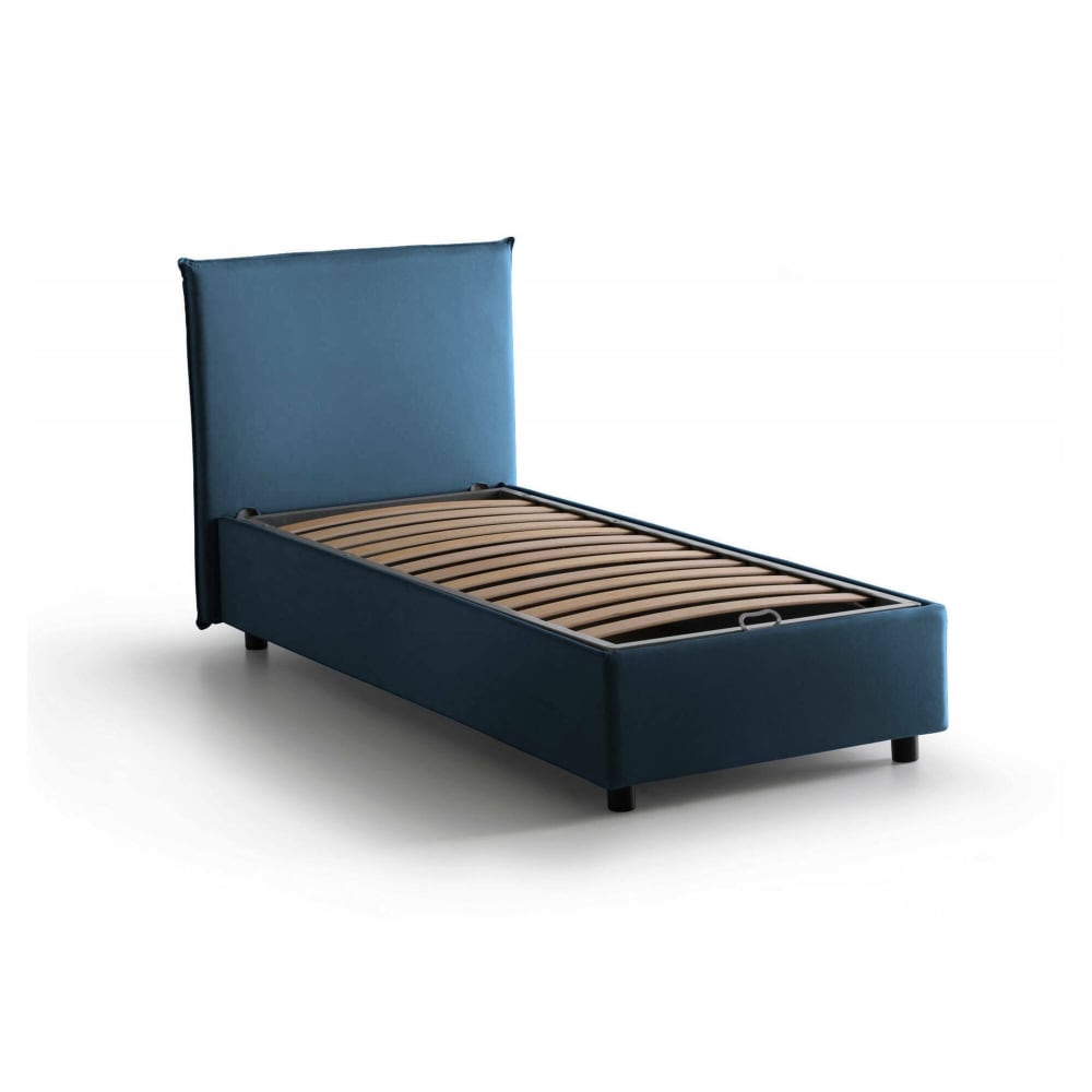 Lit simple en tissu bleu